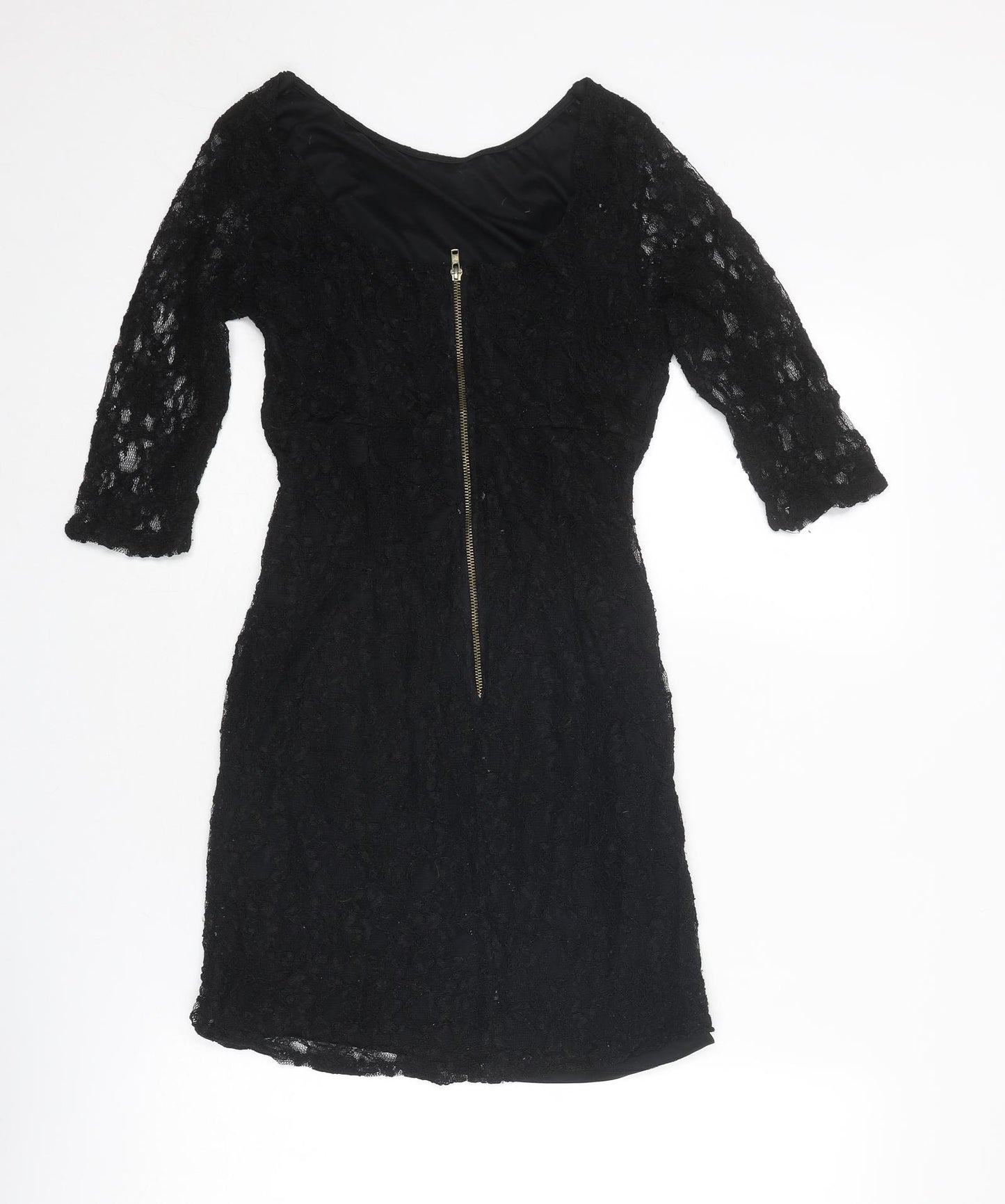 Warehouse Womens Black Floral Viscose A-Line Size 10 Round Neck Zip