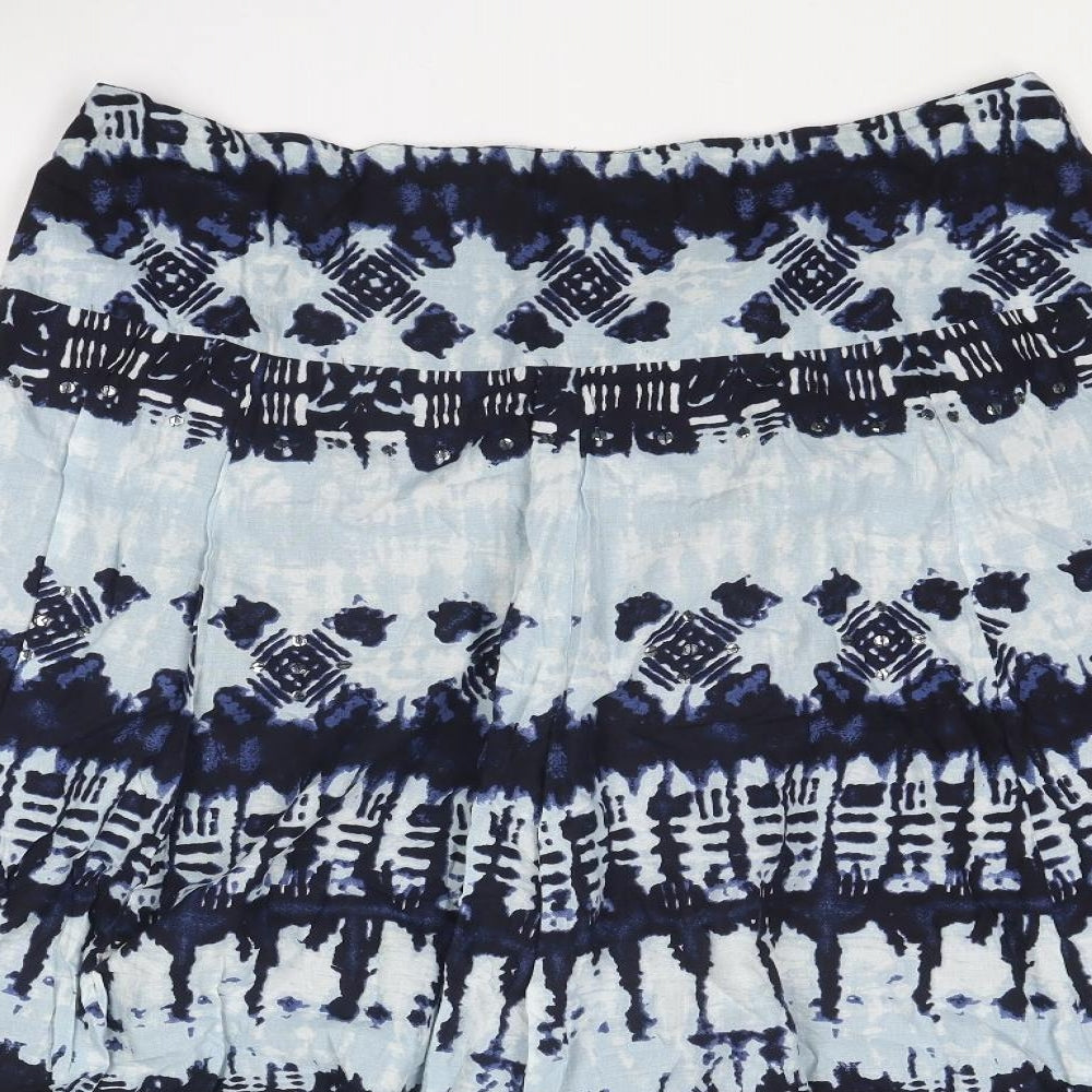 Evans Womens Blue Geometric Cotton Peasant Skirt Size 16