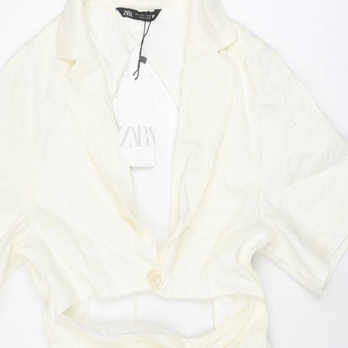 Zara Womens Ivory Viscose Bodycon Size L Collared Zip