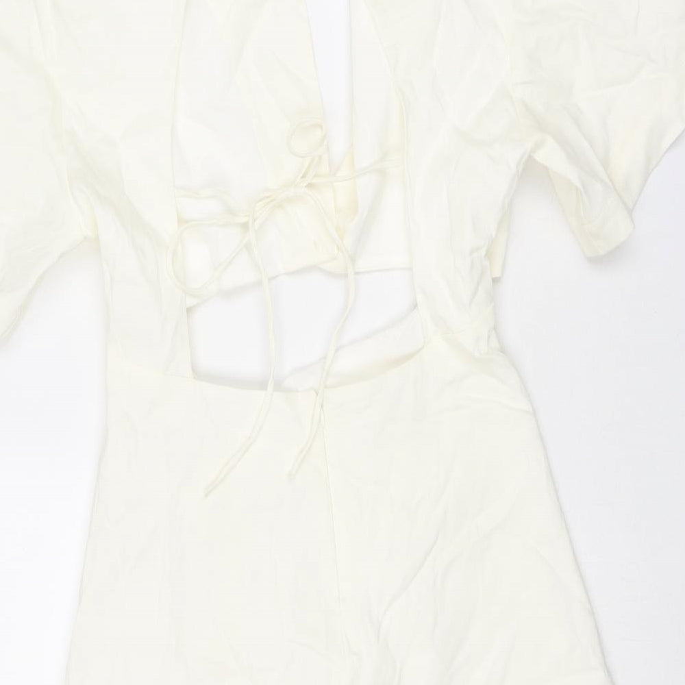 Zara Womens Ivory Viscose Bodycon Size L Collared Zip