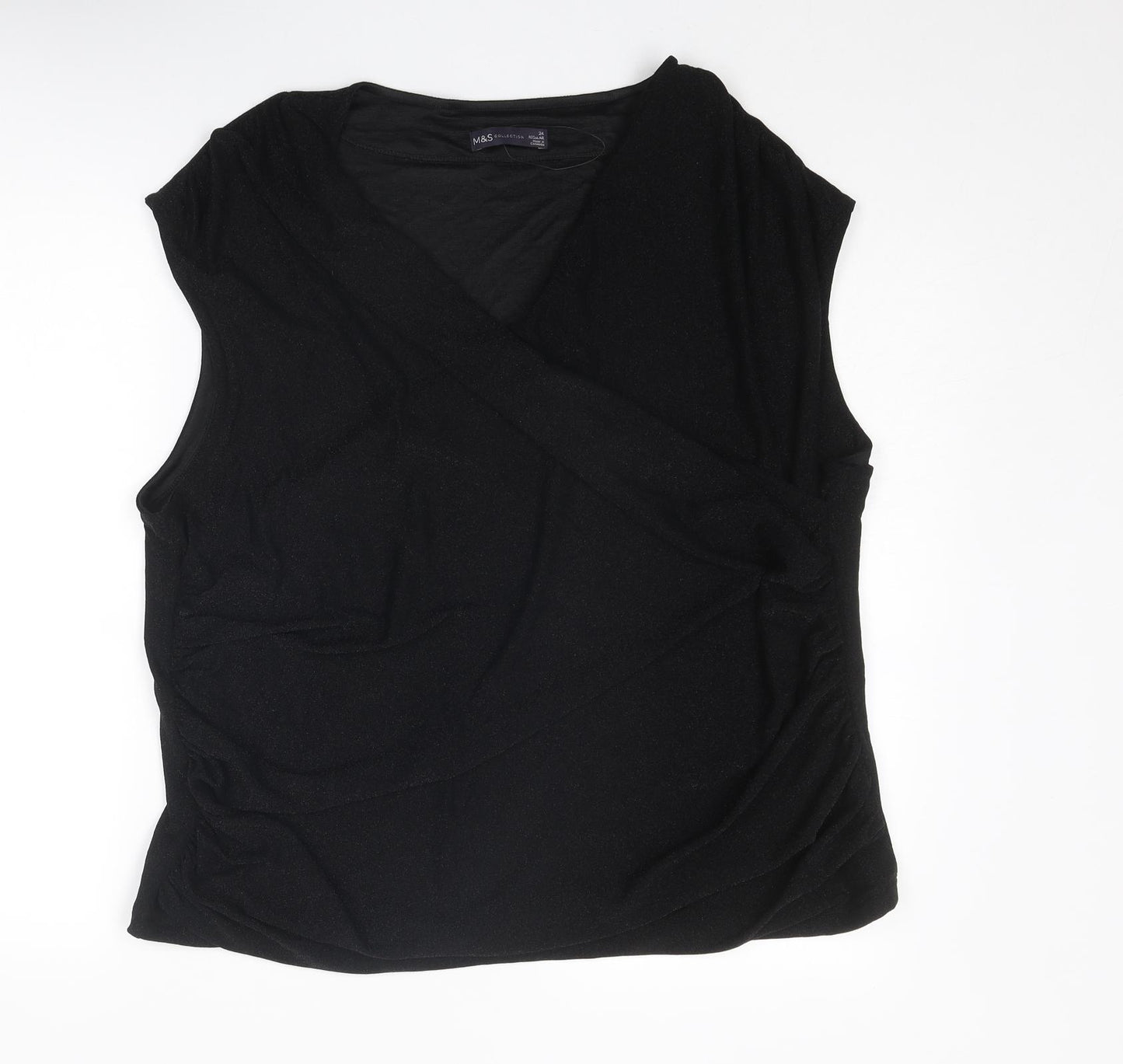 Marks and Spencer Womens Black Polyamide Basic Blouse Size 24 V-Neck