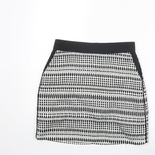 Warehouse Womens Black Geometric Cotton A-Line Skirt Size 12 Zip