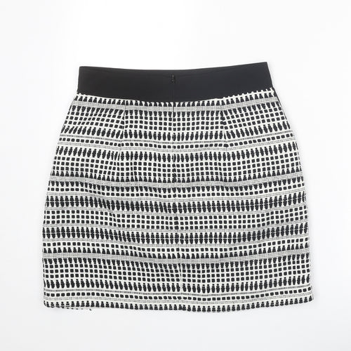 Warehouse Womens Black Geometric Cotton A-Line Skirt Size 12 Zip