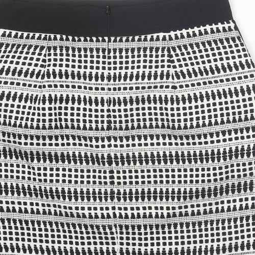 Warehouse Womens Black Geometric Cotton A-Line Skirt Size 12 Zip