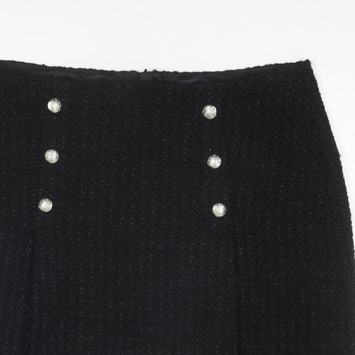 Marks and Spencer Womens Black Wool A-Line Skirt Size 18 Zip