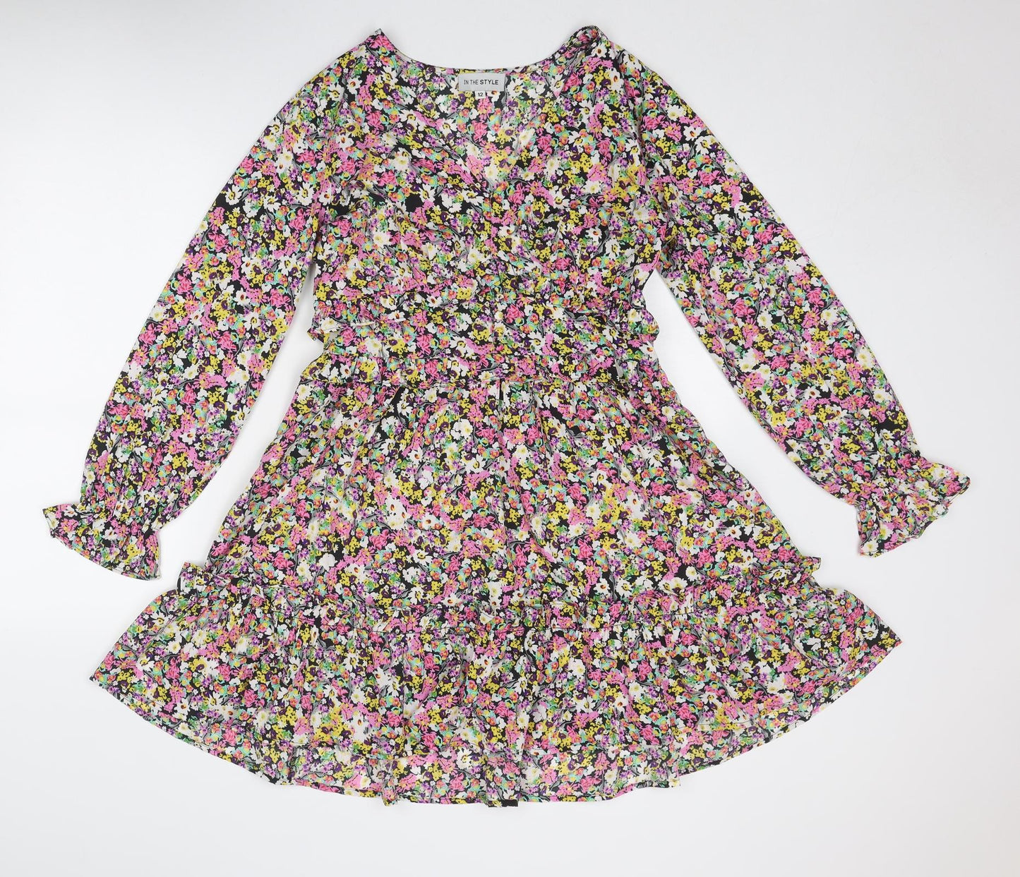 In the Style Womens Multicoloured Floral Polyester Fit & Flare Size 12 V-Neck Zip