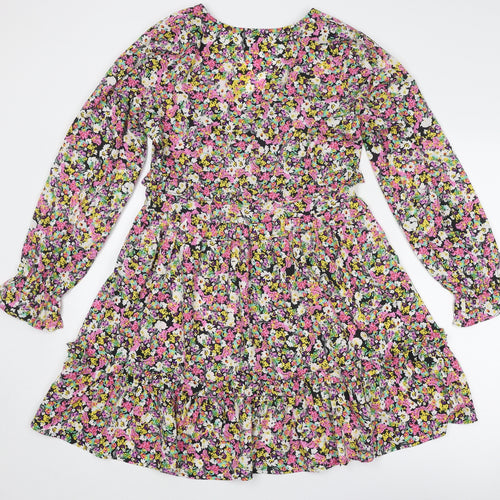 In the Style Womens Multicoloured Floral Polyester Fit & Flare Size 12 V-Neck Zip