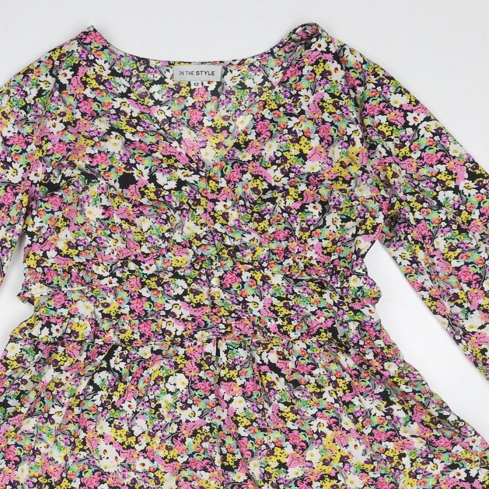 In the Style Womens Multicoloured Floral Polyester Fit & Flare Size 12 V-Neck Zip