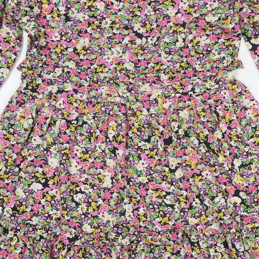 In the Style Womens Multicoloured Floral Polyester Fit & Flare Size 12 V-Neck Zip