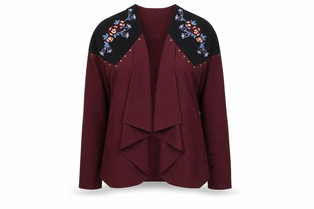 Front view of ASOS women’s purple jacket blazer, size UK 6, - waterfall