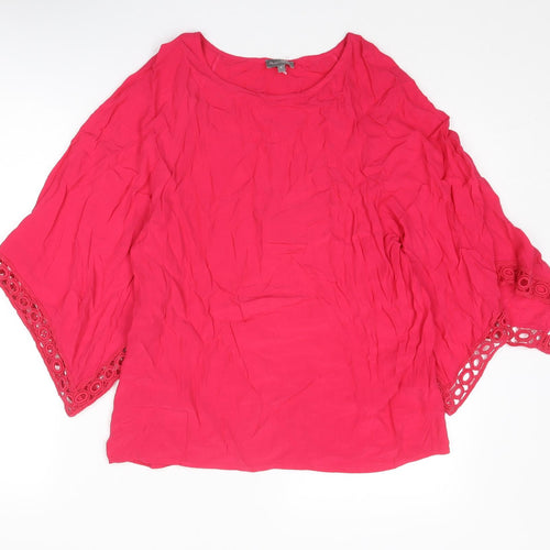 Phase Eight Womens Pink Viscose Basic Blouse Size 8 Boat Neck - Crocheted Lace Trim