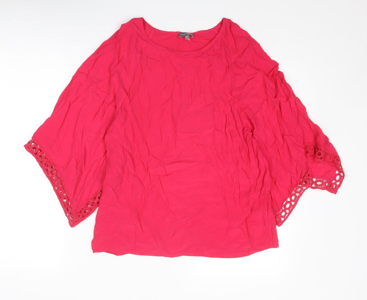 Phase Eight Womens Pink Viscose Basic Blouse Size 8 Boat Neck - Crocheted Lace Trim