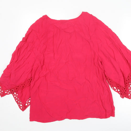 Phase Eight Womens Pink Viscose Basic Blouse Size 8 Boat Neck - Crocheted Lace Trim