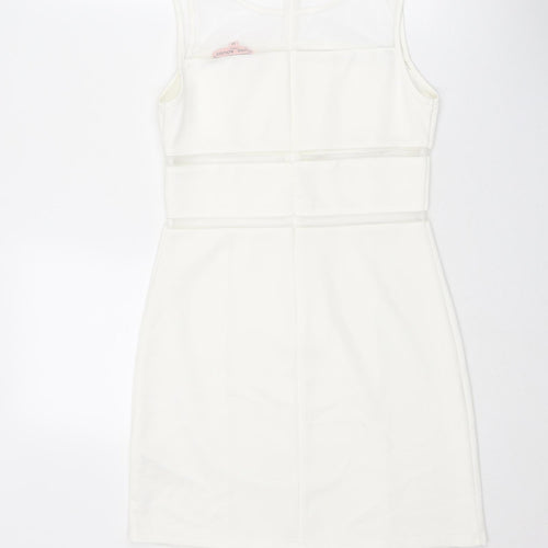 Jaune Rouge Womens White Polyester Shift Size M Round Neck Zip