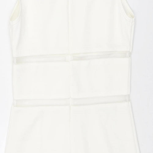 Jaune Rouge Womens White Polyester Shift Size M Round Neck Zip