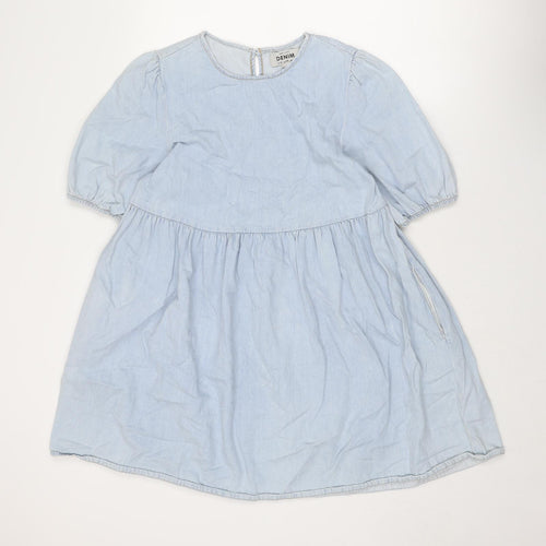 New Look Womens Blue Cotton A-Line Size 10 Round Neck Button