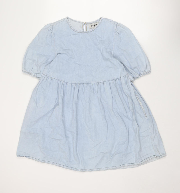 New Look Womens Blue Cotton A-Line Size 10 Round Neck Button