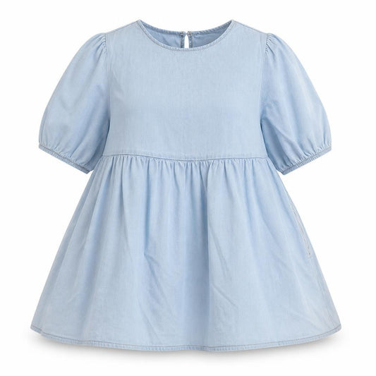 Front view of New Look women’s blue cotton a-line, size UK 10, round neck button