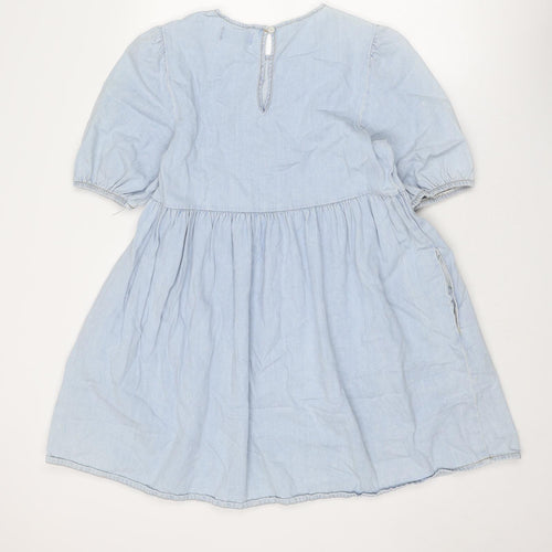 New Look Womens Blue Cotton A-Line Size 10 Round Neck Button