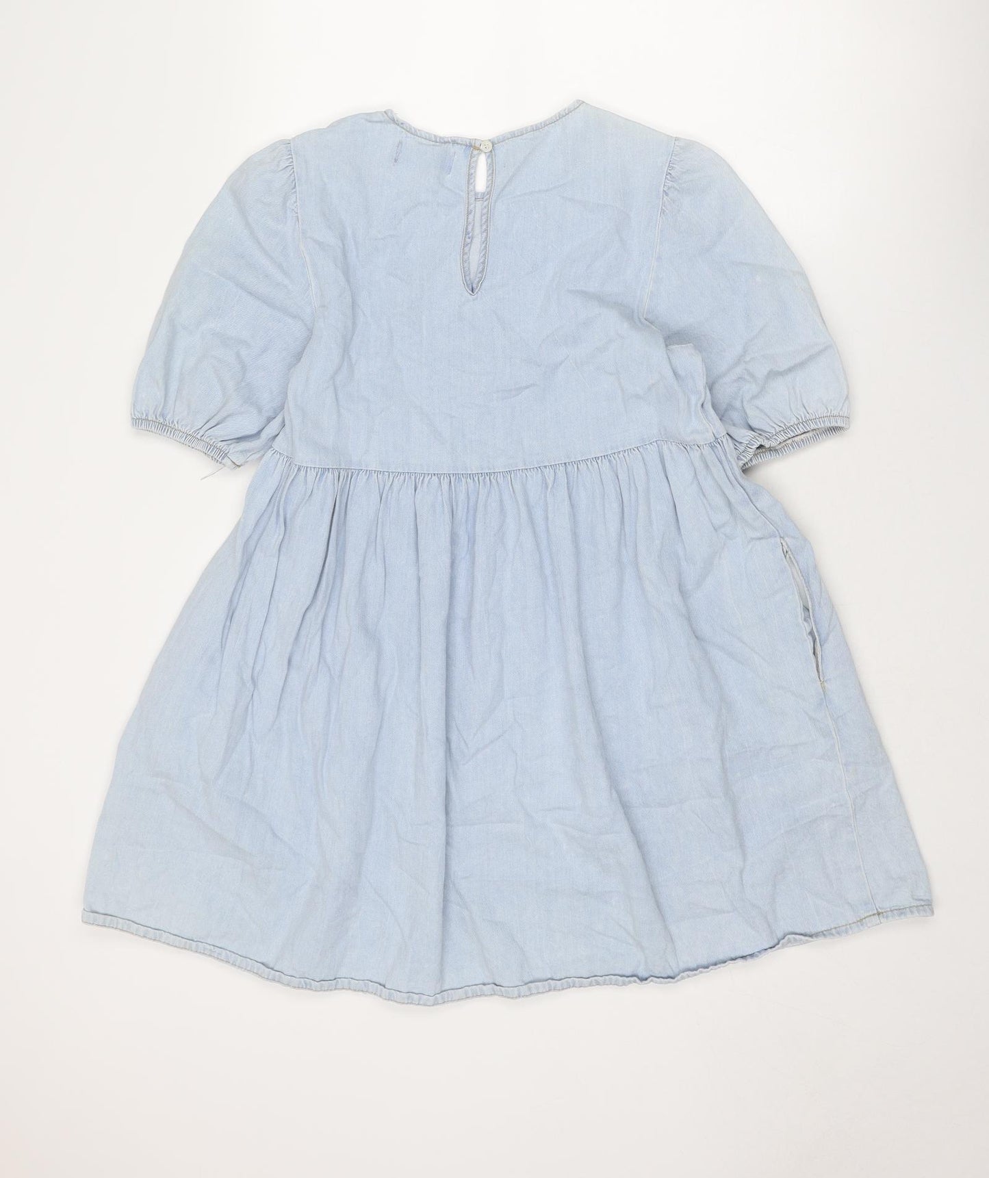 New Look Womens Blue Cotton A-Line Size 10 Round Neck Button