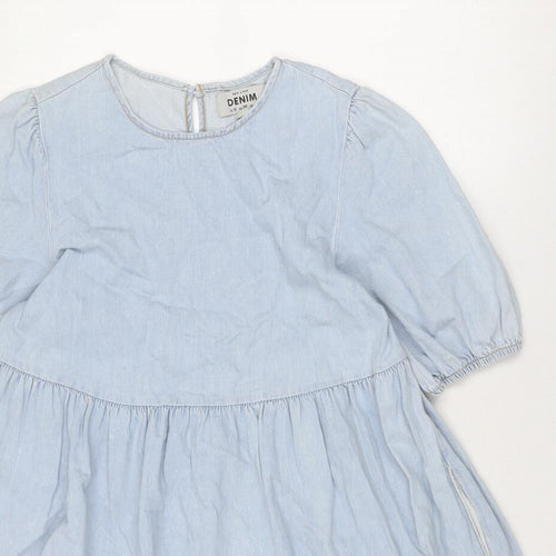 New Look Womens Blue Cotton A-Line Size 10 Round Neck Button