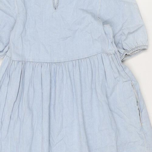 New Look Womens Blue Cotton A-Line Size 10 Round Neck Button