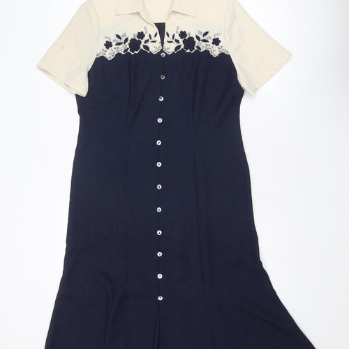 Eastex Womens Blue Colourblock Polyester Trapeze & Swing Size 10 Collared Button - Flower detail