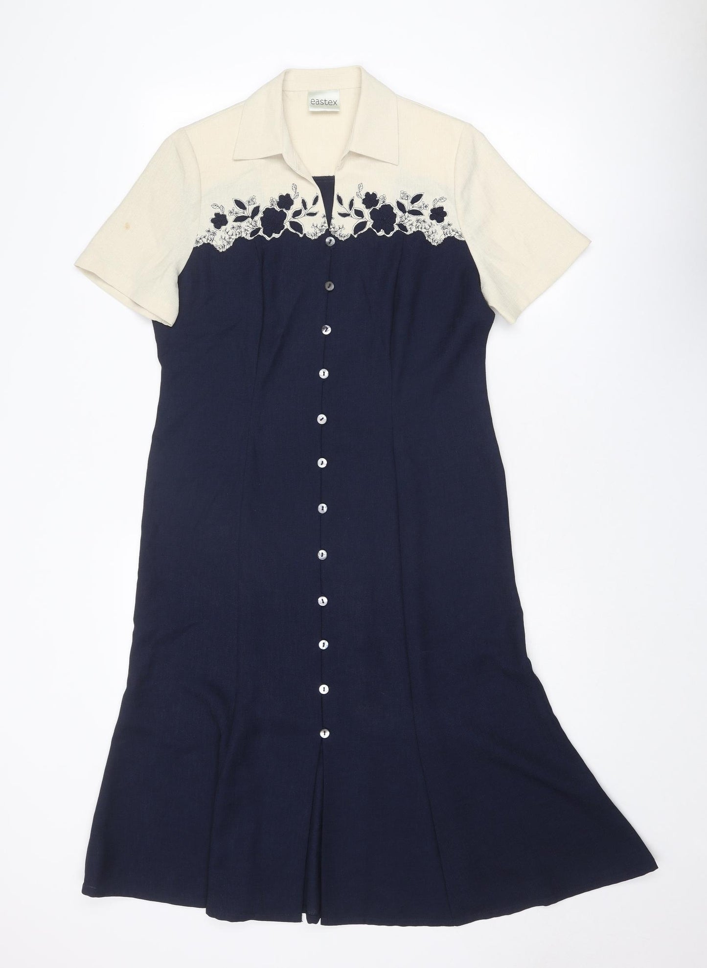 Eastex Womens Blue Colourblock Polyester Trapeze & Swing Size 10 Collared Button - Flower detail