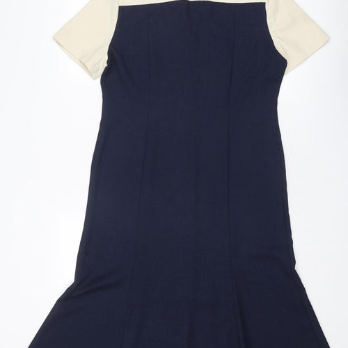 Eastex Womens Blue Colourblock Polyester Trapeze & Swing Size 10 Collared Button - Flower detail