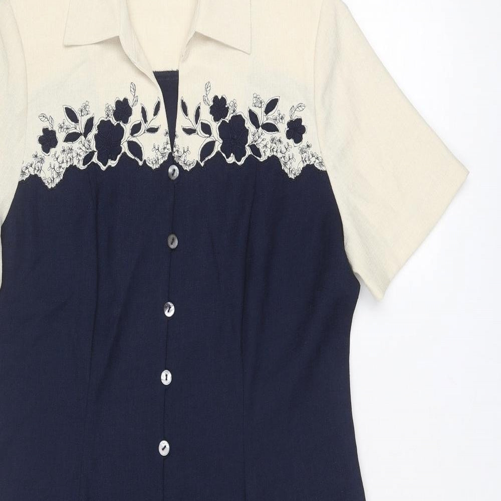 Eastex Womens Blue Colourblock Polyester Trapeze & Swing Size 10 Collared Button - Flower detail