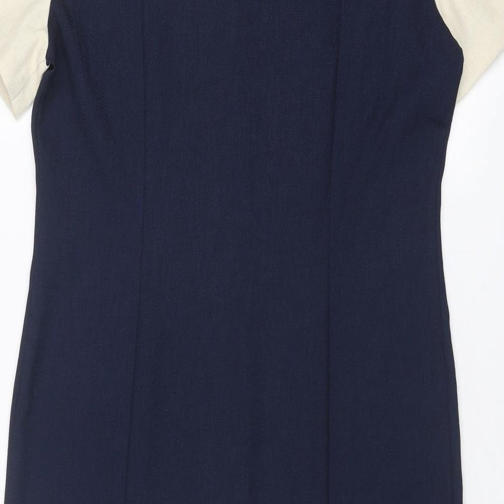 Eastex Womens Blue Colourblock Polyester Trapeze & Swing Size 10 Collared Button - Flower detail