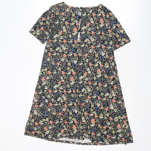 Pull&Bear Womens Multicoloured Floral Viscose T-Shirt Dress Size S Round Neck Button