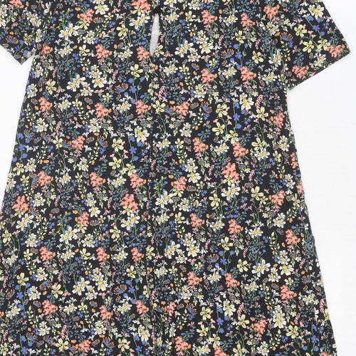 Pull&Bear Womens Multicoloured Floral Viscose T-Shirt Dress Size S Round Neck Button