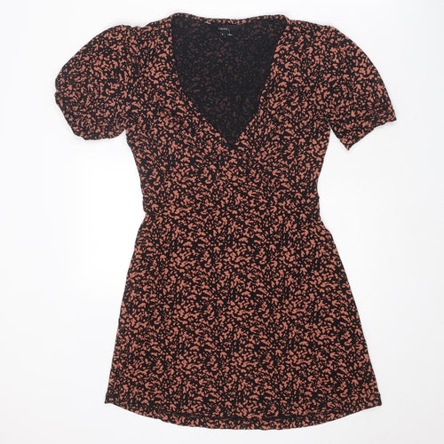 NEXT Womens Brown Geometric Polyester A-Line Size 8 V-Neck Pullover