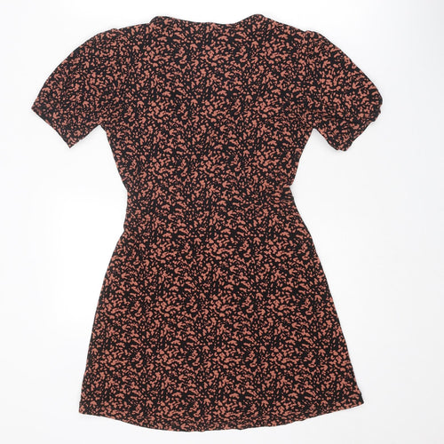 NEXT Womens Brown Geometric Polyester A-Line Size 8 V-Neck Pullover