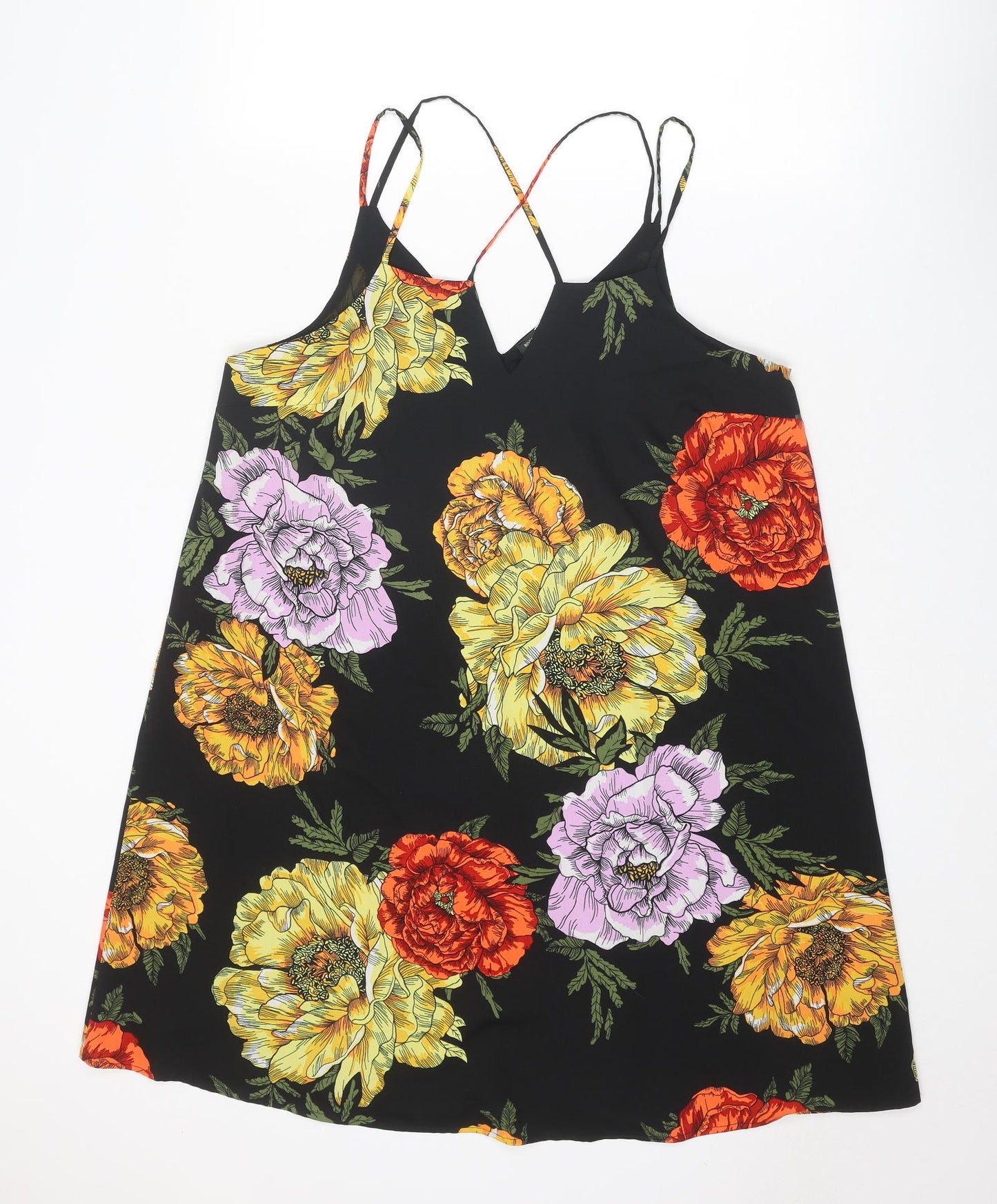 River Island Womens Multicoloured Floral Polyester Slip Dress Size 14 V-Neck Pullover