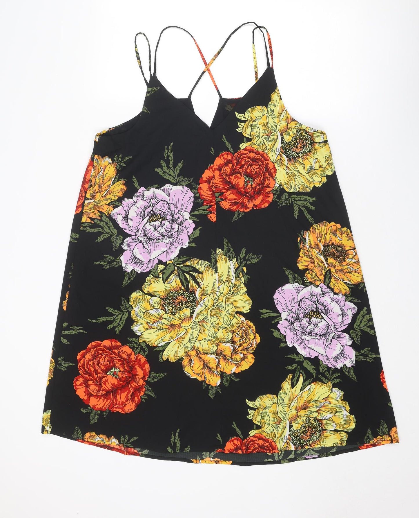 River Island Womens Multicoloured Floral Polyester Slip Dress Size 14 V-Neck Pullover
