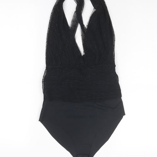 Zara Womens Black Polyester Bodysuit One-Piece Size S Snap