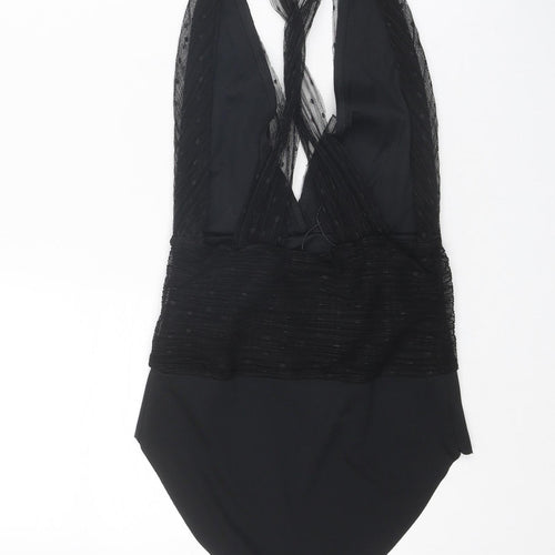 Zara Womens Black Polyester Bodysuit One-Piece Size S Snap