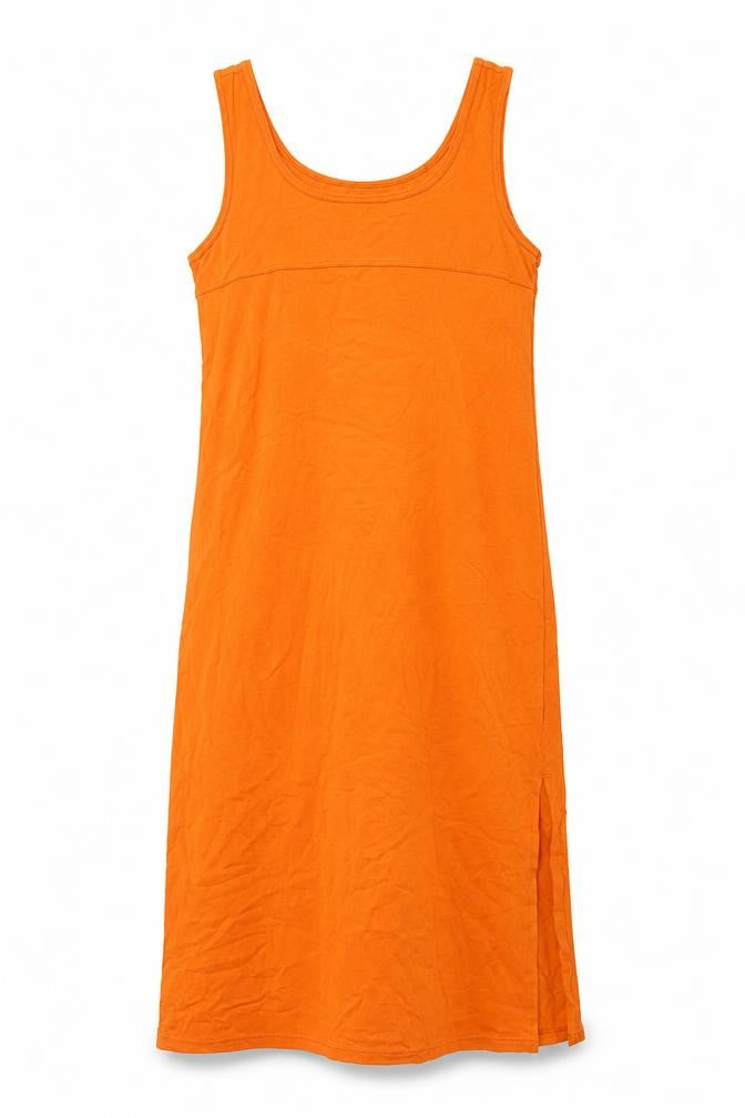 Front view of Triumph women’s orange polyester tank dress, size UK 10, round neck pullover