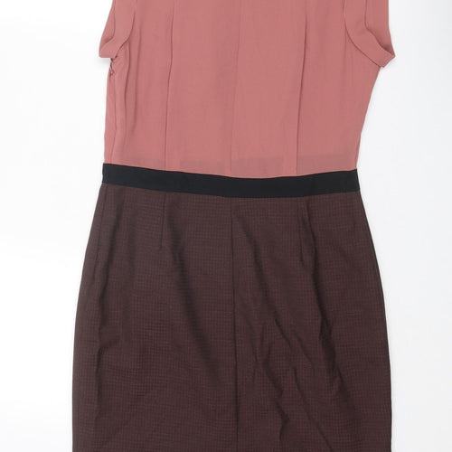 NEXT Womens Pink Colourblock Polyester A-Line Size 12 V-Neck Zip