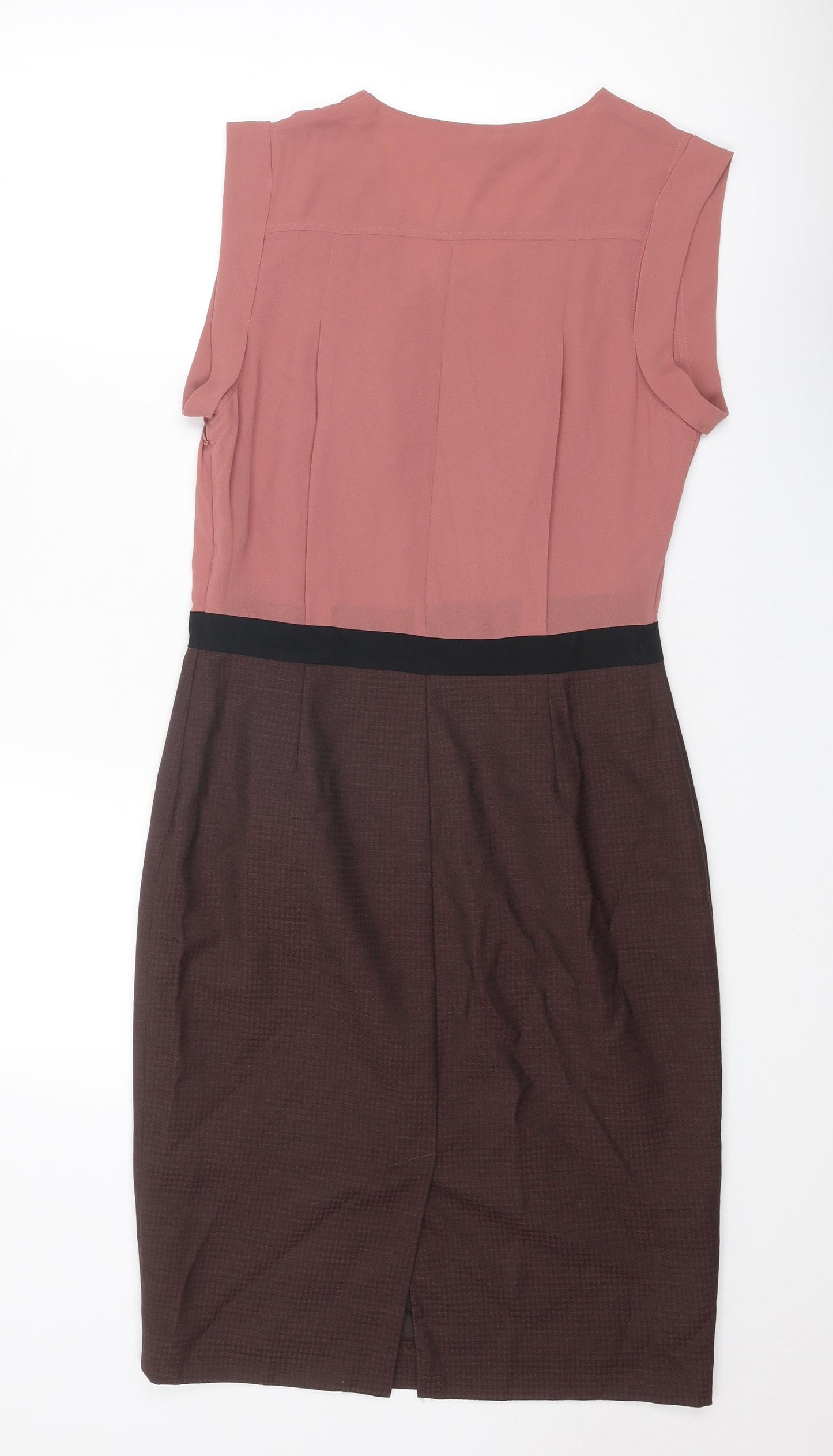 NEXT Womens Pink Colourblock Polyester A-Line Size 12 V-Neck Zip