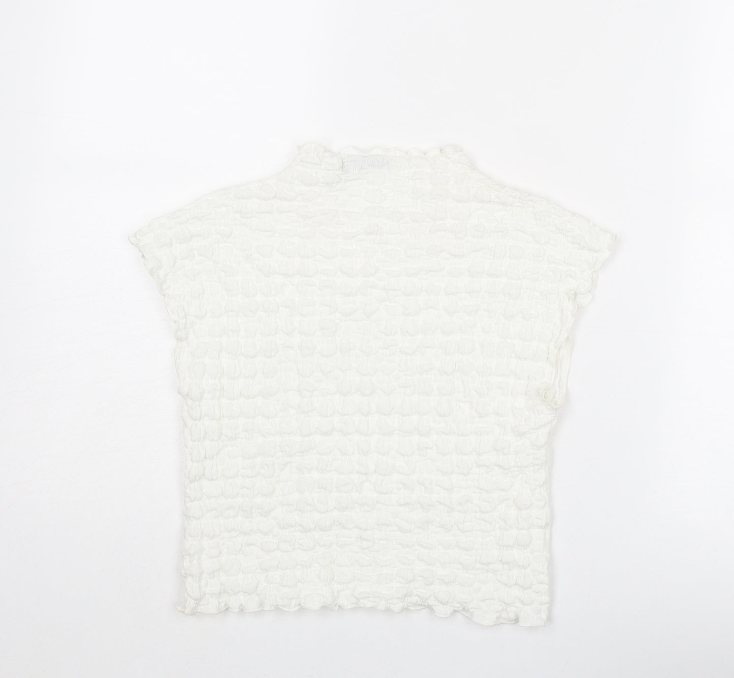 Zara Womens White Polyester Cropped Blouse Size S Mock Neck - Textured