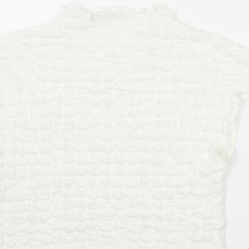 Zara Womens White Polyester Cropped Blouse Size S Mock Neck - Textured