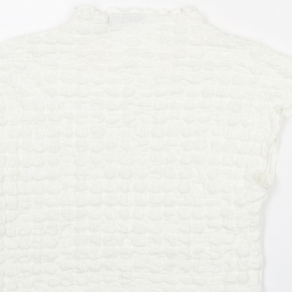 Zara Womens White Polyester Cropped Blouse Size S Mock Neck - Textured