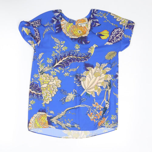 Whistles Womens Blue Floral Polyester Basic Blouse Size XS Boat Neck
