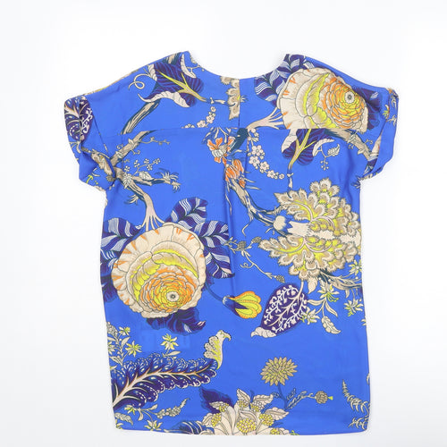 Whistles Womens Blue Floral Polyester Basic Blouse Size XS Boat Neck