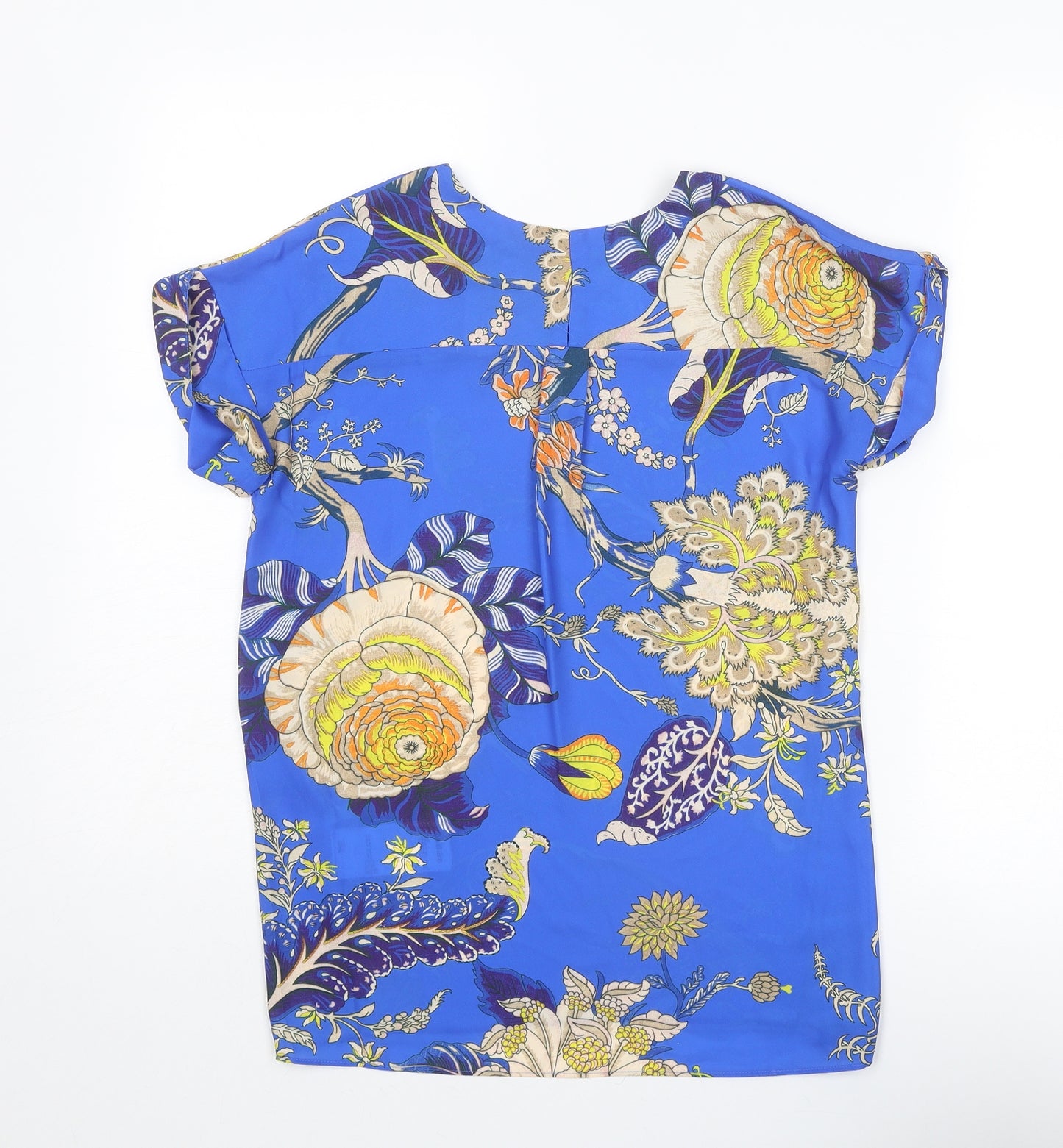 Whistles Womens Blue Floral Polyester Basic Blouse Size XS Boat Neck