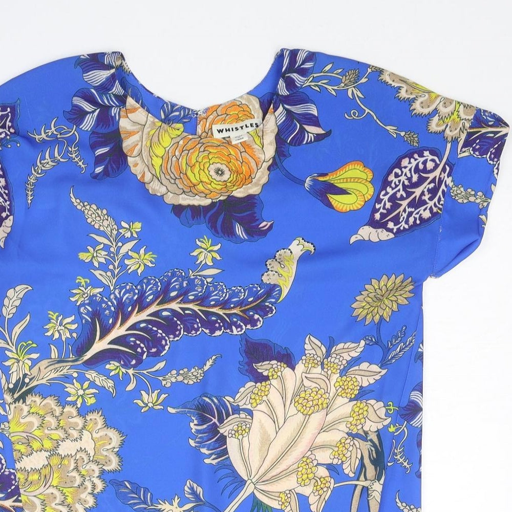 Whistles Womens Blue Floral Polyester Basic Blouse Size XS Boat Neck