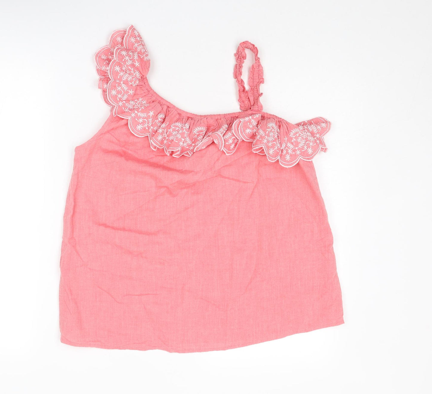 Marks and Spencer Girls Pink Cotton Pullover Tank Size 13-14 Years One Shoulder Pullover
